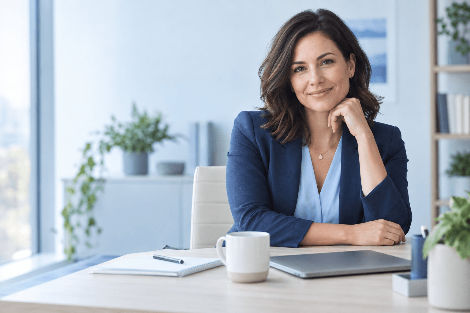 A professional career coach in a bright office.